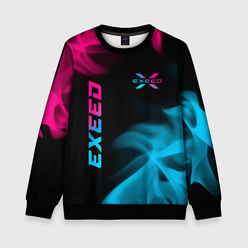 Детский свитшот Exeed - neon gradient: символ и надпись вертикальн / 3D-Черный – фото 1