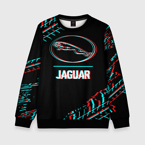 Детский свитшот Значок Jaguar в стиле glitch на темном фоне / 3D-Черный – фото 1