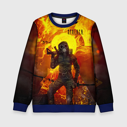 Детский свитшот STALKER На Фоне Горящего Знака Радиации / 3D-Синий – фото 1