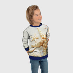 Свитшот детский Морские звёзды и ракушки на океанском берегу, цвет: 3D-синий — фото 2