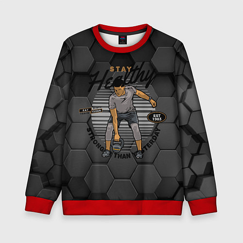 Детский свитшот Спорт - атлет с гирей / 3D-Красный – фото 1