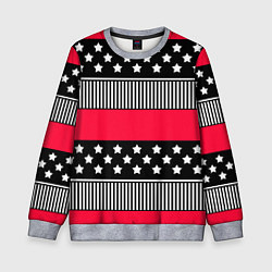 Свитшот детский Red and black pattern with stripes and stars, цвет: 3D-меланж