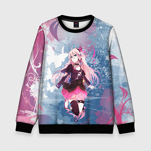 Детский свитшот Девушка аниме с бабочками / 3D-Черный – фото 1