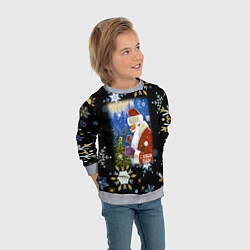 Свитшот детский Новый год дед мороз и птичка, цвет: 3D-меланж — фото 2