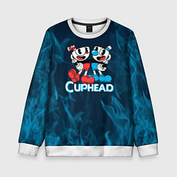 Свитшот детский Cuphead синий огонь, цвет: 3D-белый