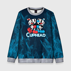Свитшот детский Cuphead синий огонь, цвет: 3D-меланж