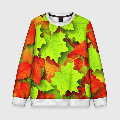 Детский свитшот Зелёные осенние листья / 3D-Белый – фото 1