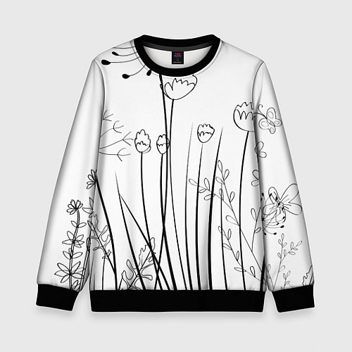 Детский свитшот Цветочный черно-белый орнамент / 3D-Черный – фото 1