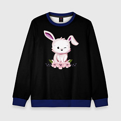 Свитшот детский Крольчонок С Цветами На Чёрном Фоне, цвет: 3D-синий