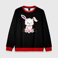 Свитшот детский Крольчонок С Цветами На Чёрном Фоне, цвет: 3D-красный