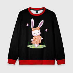 Свитшот детский Крольчонок С Бантиком На Чёрном Фоне, цвет: 3D-красный