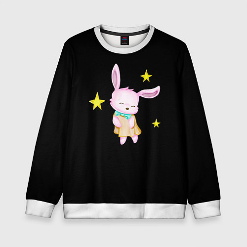Детский свитшот Крольчонок танцует со звёздами на чёрном фоне / 3D-Белый – фото 1
