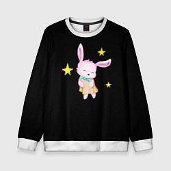 Свитшот детский Крольчонок танцует со звёздами на чёрном фоне, цвет: 3D-белый