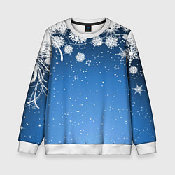 Свитшот детский Снежный узор на синем фоне, цвет: 3D-белый