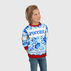 Свитшот детский РОССИЯ голубой узор, цвет: 3D-красный — фото 2