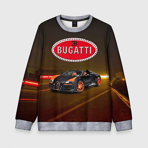 Детский свитшот Bugatti на ночной дороге / 3D-Меланж – фото 1