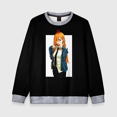 Детский свитшот Человек-бензопила Пауэр в белом прямоугольнике / 3D-Меланж – фото 1