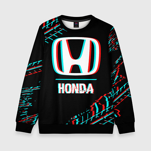 Детский свитшот Значок Honda в стиле glitch на темном фоне / 3D-Черный – фото 1