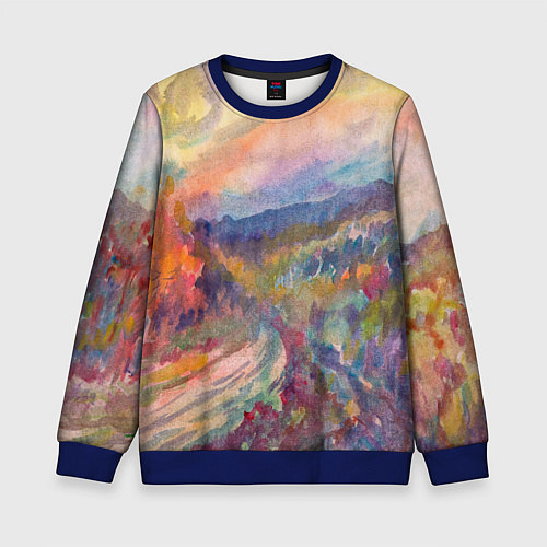 Детский свитшот Осенний пейзаж акварель / 3D-Синий – фото 1