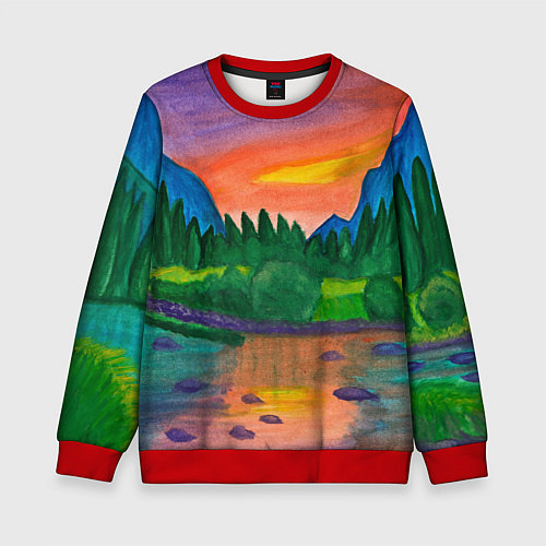 Детский свитшот Закат на реке / 3D-Красный – фото 1