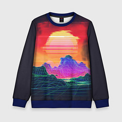 Свитшот детский Синтвейв неоновые горы на закате, цвет: 3D-синий