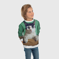 Свитшот детский Мем с котом - голод, цвет: 3D-белый — фото 2