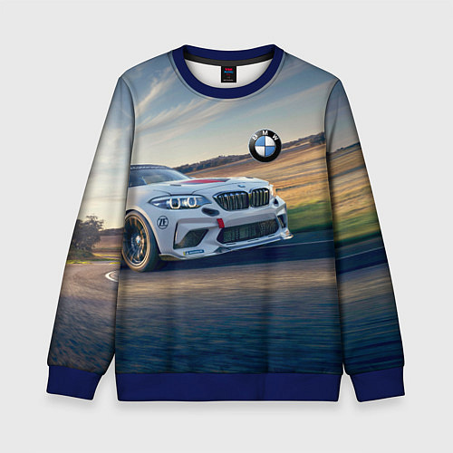 Детский свитшот Мощная бэха на трассе / 3D-Синий – фото 1