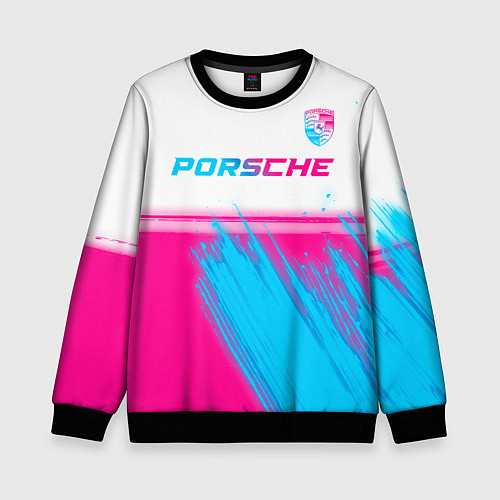 Детский свитшот Porsche neon gradient style: символ сверху / 3D-Черный – фото 1