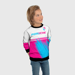 Свитшот детский Porsche neon gradient style: символ сверху, цвет: 3D-черный — фото 2