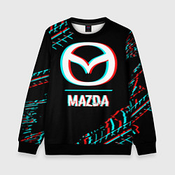 Свитшот детский Значок Mazda в стиле glitch на темном фоне, цвет: 3D-черный