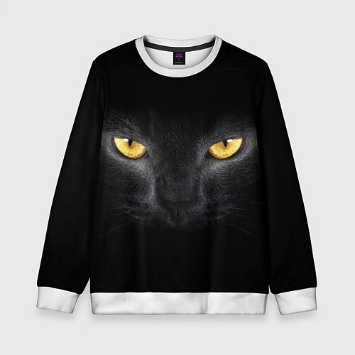 Детский свитшот Чёрная кошка с оранжевыми глазами / 3D-Белый – фото 1