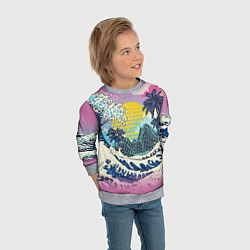 Свитшот детский Штормовые океанские волны и пальмы, цвет: 3D-меланж — фото 2