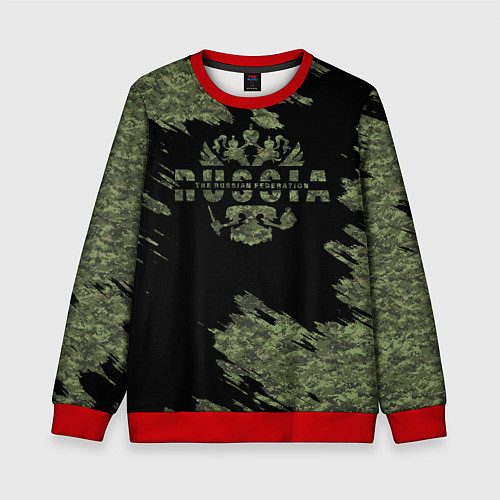 Детский свитшот Пиксельный камуфляж Russian Federation / 3D-Красный – фото 1