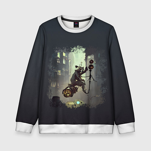 Детский свитшот Енот на ракете / 3D-Белый – фото 1