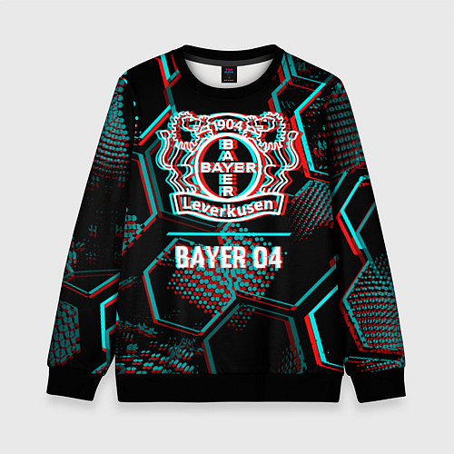 Детский свитшот Bayer 04 FC в стиле glitch на темном фоне / 3D-Черный – фото 1