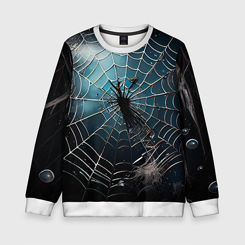 Детский свитшот Halloween - паутина на фоне мрачного неба / 3D-Белый – фото 1