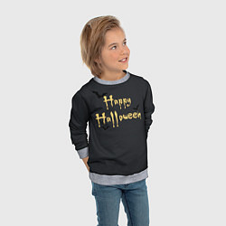 Свитшот детский Happy Halloween надпись с летучими мышами, цвет: 3D-меланж — фото 2