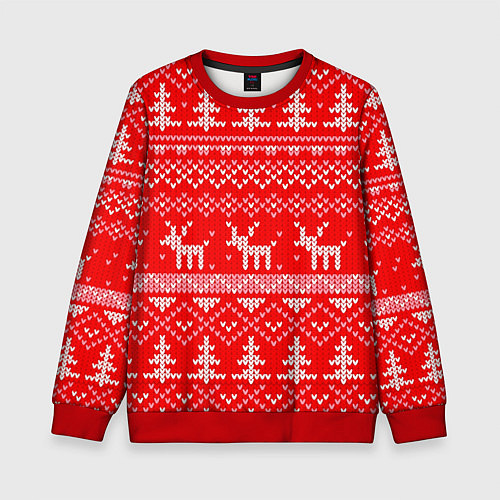 Детский свитшот Рождественский красный свитер с оленями / 3D-Красный – фото 1