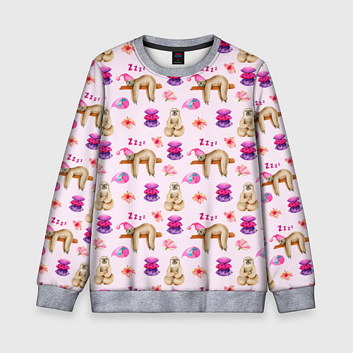 Детский свитшот Сонный ленивец с подушками / 3D-Меланж – фото 1