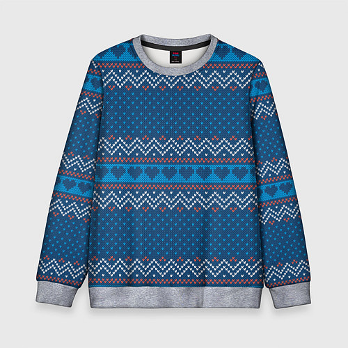 Детский свитшот Вязанный стиль - сердечки / 3D-Меланж – фото 1