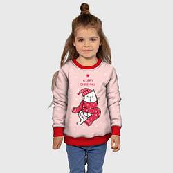 Свитшот детский Кот в шарфе и колпачке, цвет: 3D-красный — фото 2