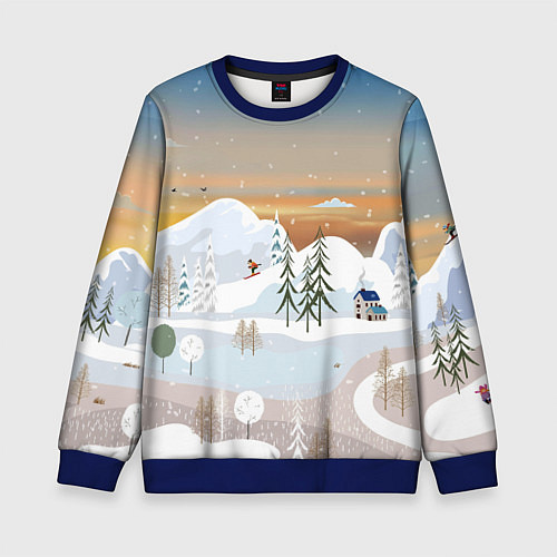Детский свитшот Новогоднее настроение - пейзаж / 3D-Синий – фото 1