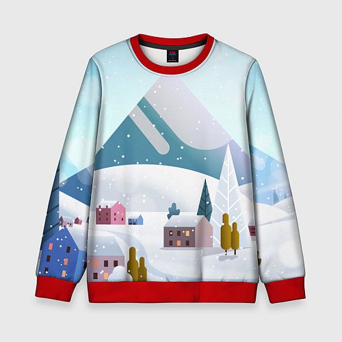 Детский свитшот Зимние горы - минимализм / 3D-Красный – фото 1