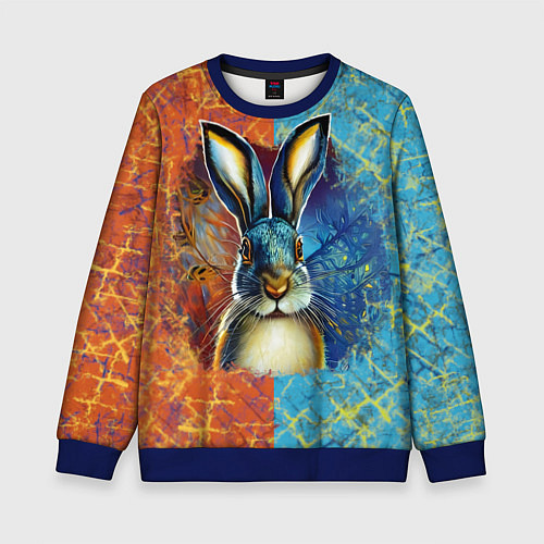 Детский свитшот Огненный новогодний кролик / 3D-Синий – фото 1