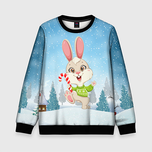 Детский свитшот Новогодний зайка с леденцом / 3D-Черный – фото 1