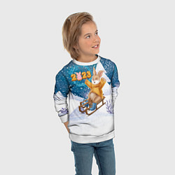 Свитшот детский Зайчик на санках 2023, цвет: 3D-белый — фото 2