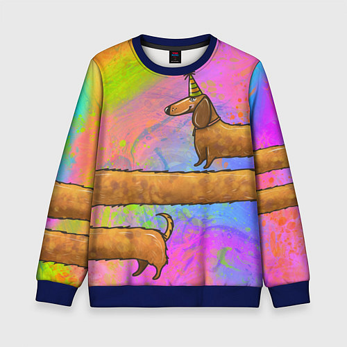 Детский свитшот Очень-очень длинная такса / 3D-Синий – фото 1
