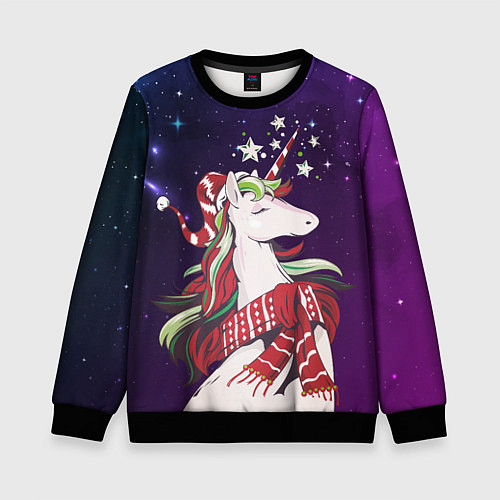 Детский свитшот Единорог в Новый год / 3D-Черный – фото 1