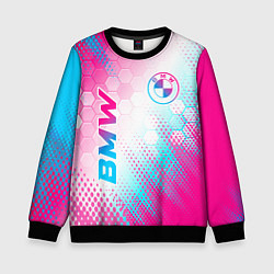 Свитшот детский BMW neon gradient style: надпись, символ, цвет: 3D-черный