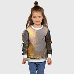 Свитшот детский Деревенский бревенчатый дом в лесу, украшенный к Н, цвет: 3D-белый — фото 2